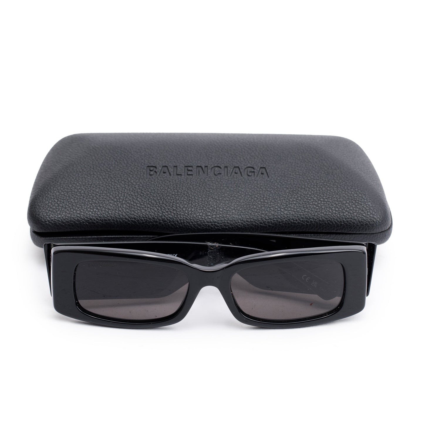 Balenciaga BB0260S Black Acetate Logo Rectangular Sunglasses