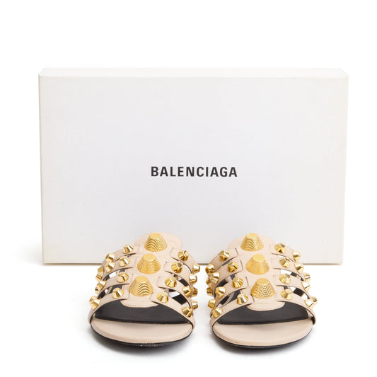 Balenciaga Beige Arena Leather Classic Stud Slide Sandals, Size 40