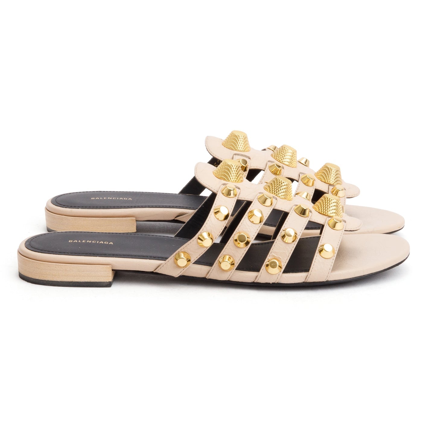 Balenciaga Beige Arena Leather Classic Stud Slide Sandals, Size 40