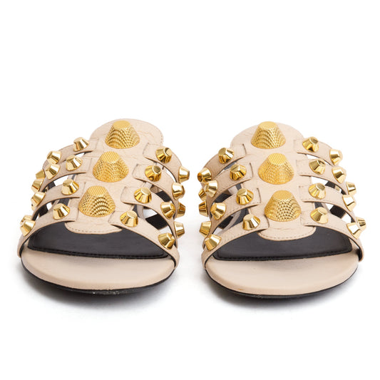 Balenciaga Beige Arena Leather Classic Stud Slide Sandals, Size 40