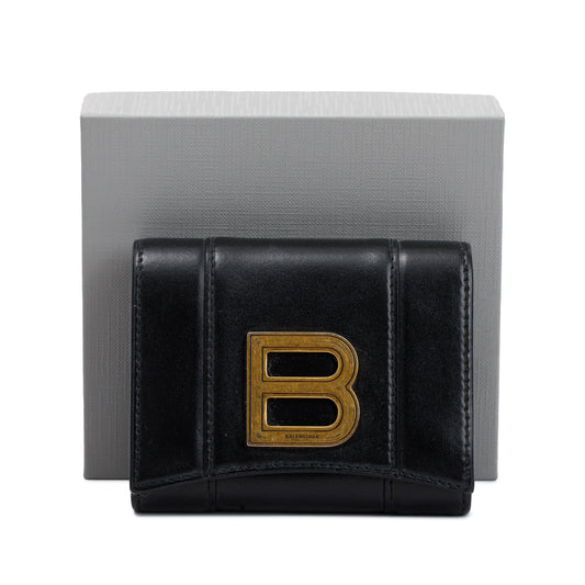 Balenciaga Black Box Calfskin Leather Hourglass Mini Wallet