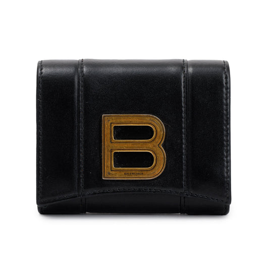 Balenciaga Black Box Calfskin Leather Hourglass Mini Wallet