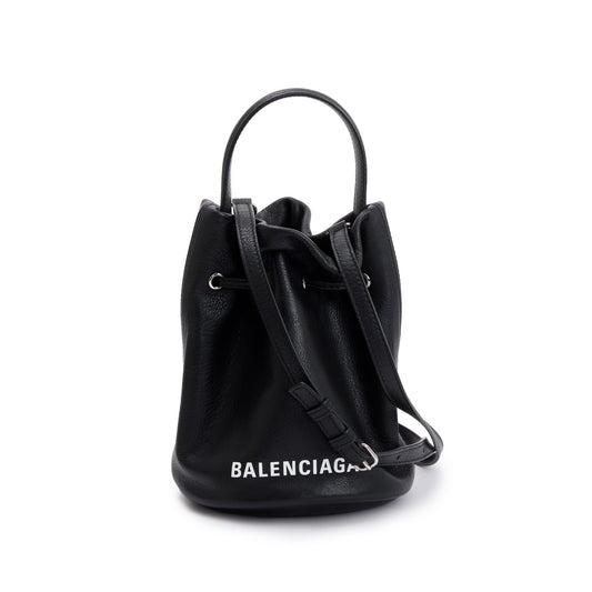 Balenciaga Black Calfskin Leather Everyday XS Drawstring Bucket Bag