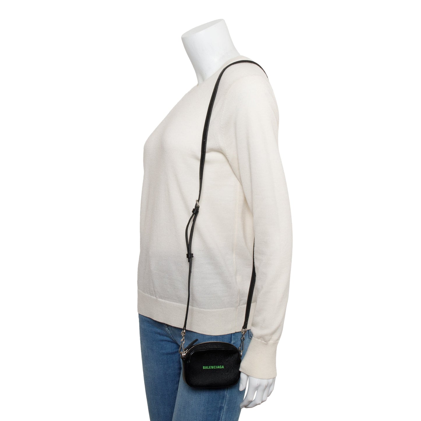 Balenciaga Black Calfskin Leather Logo Mini Cash Crossbody