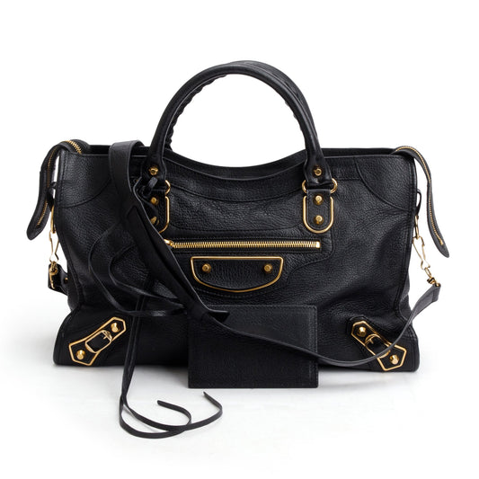 Balenciaga Black Chevre Leather Metallic Edge City Bag