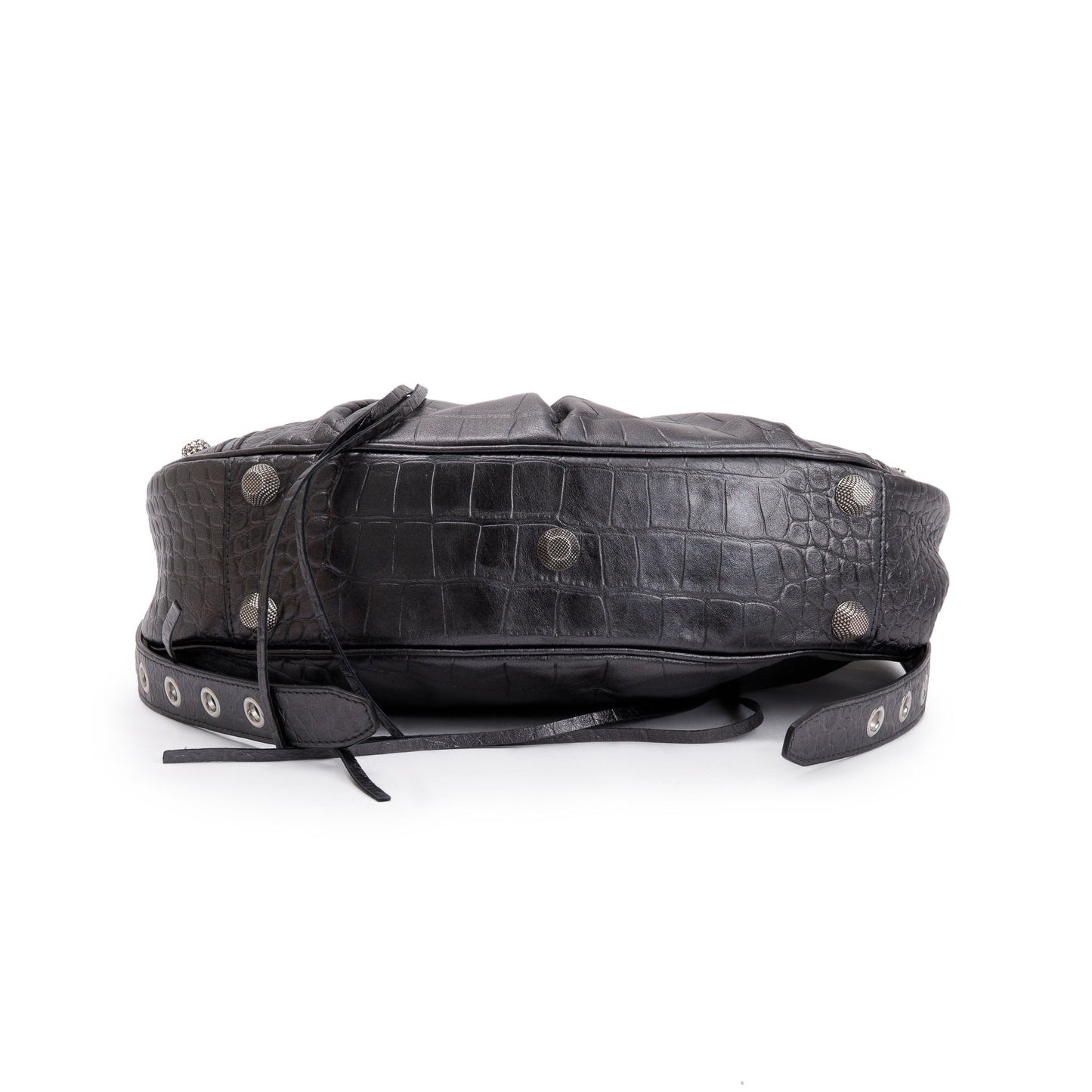 Balenciaga Black Croc-Embossed Arena Leather Rhinestones Le Cagole Small Shoulder Bag