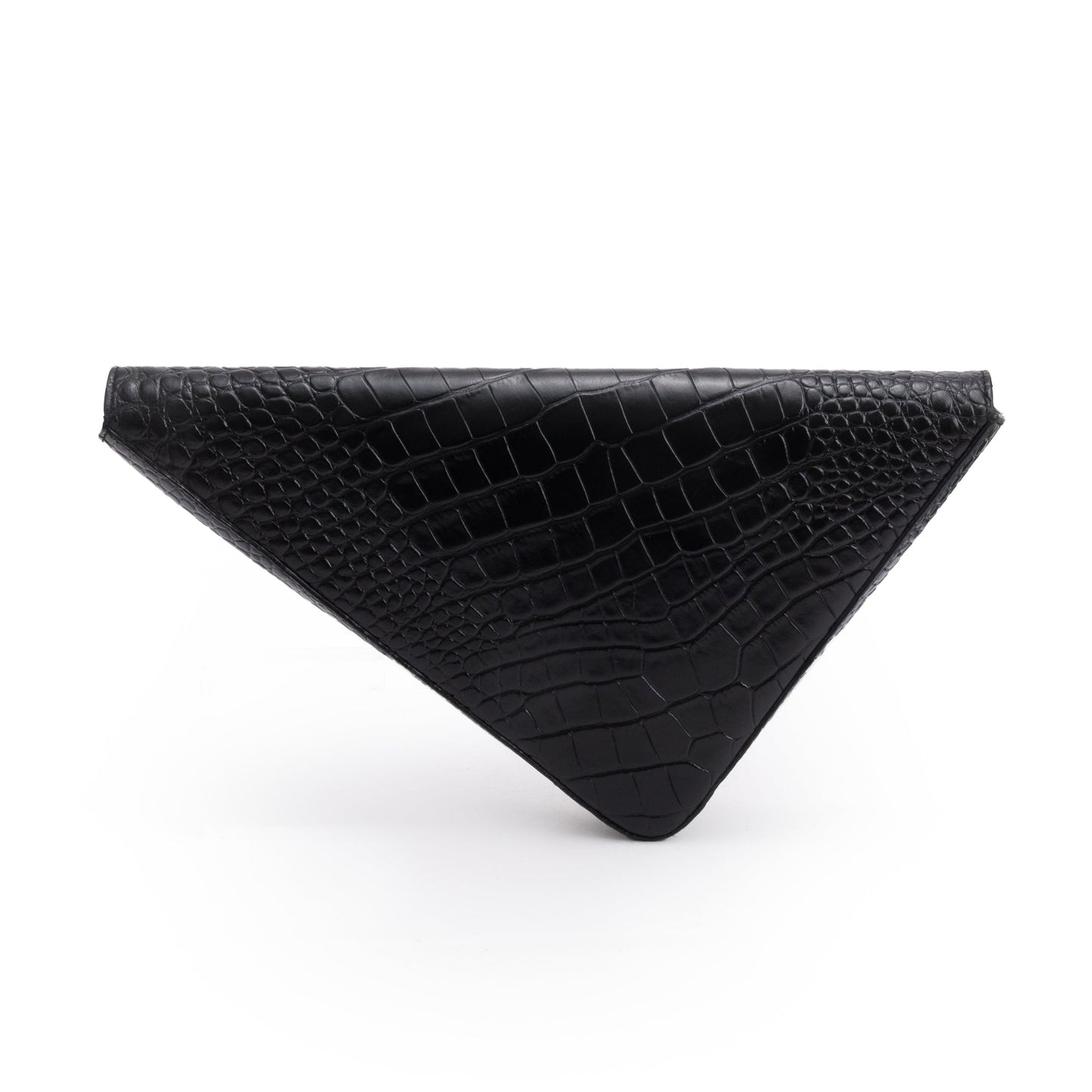 Balenciaga Black Croc-Embossed Calfskin Leather Triangle Clutch