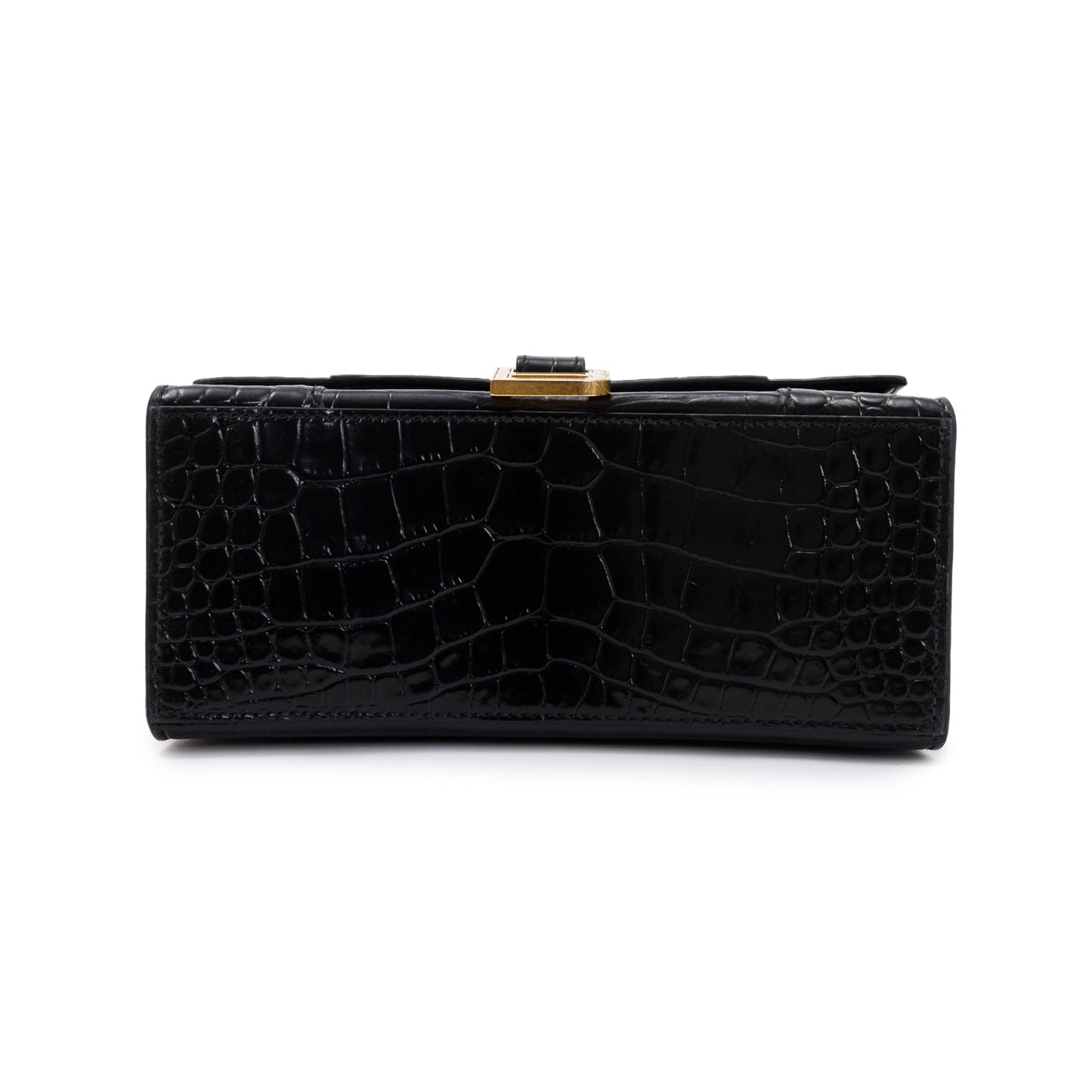 Balenciaga Black Croc-Embossed Leather Small Hourglass Top Handle Bag