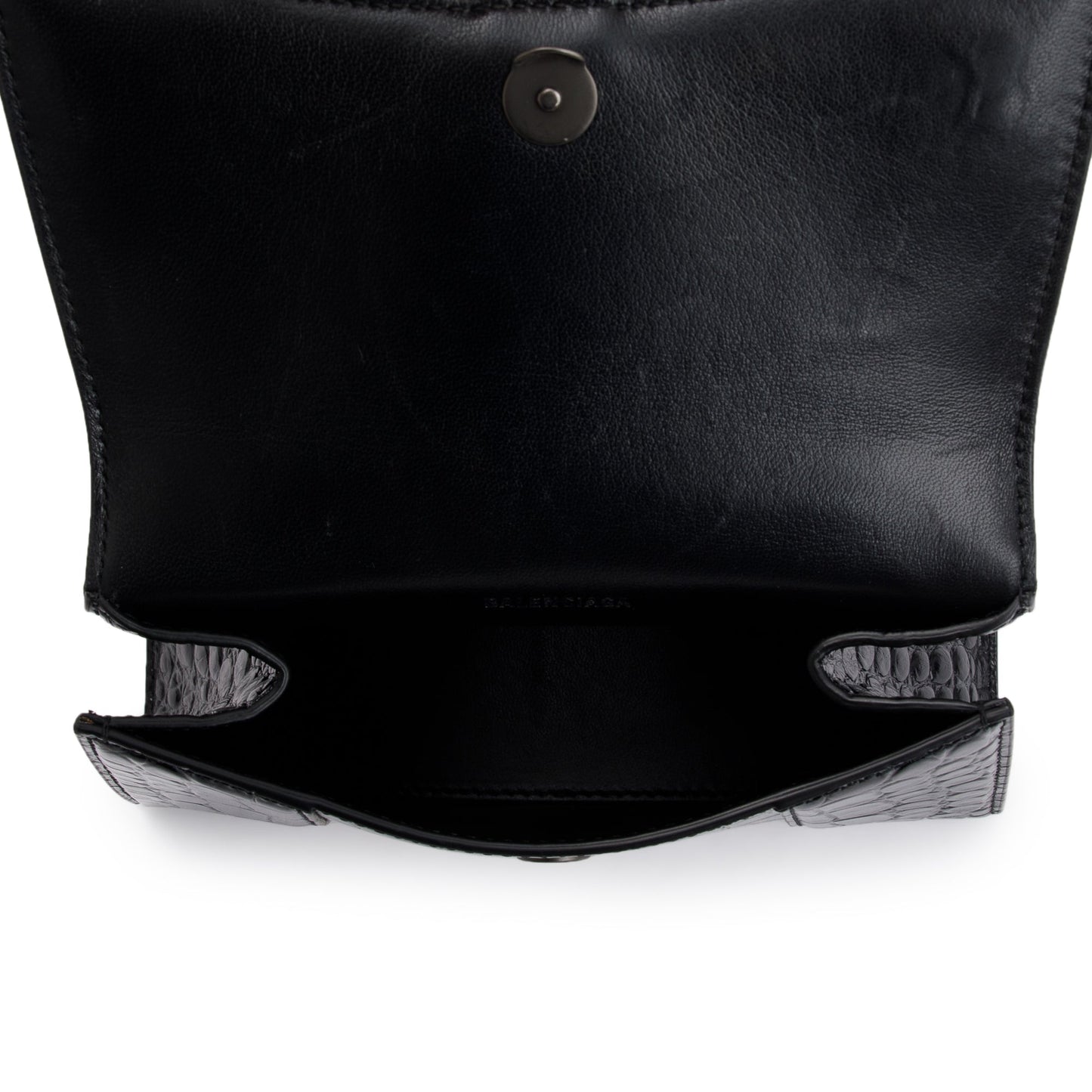 Balenciaga Black Croc-Embossed Leather XS Hourglass Top Handle Bag