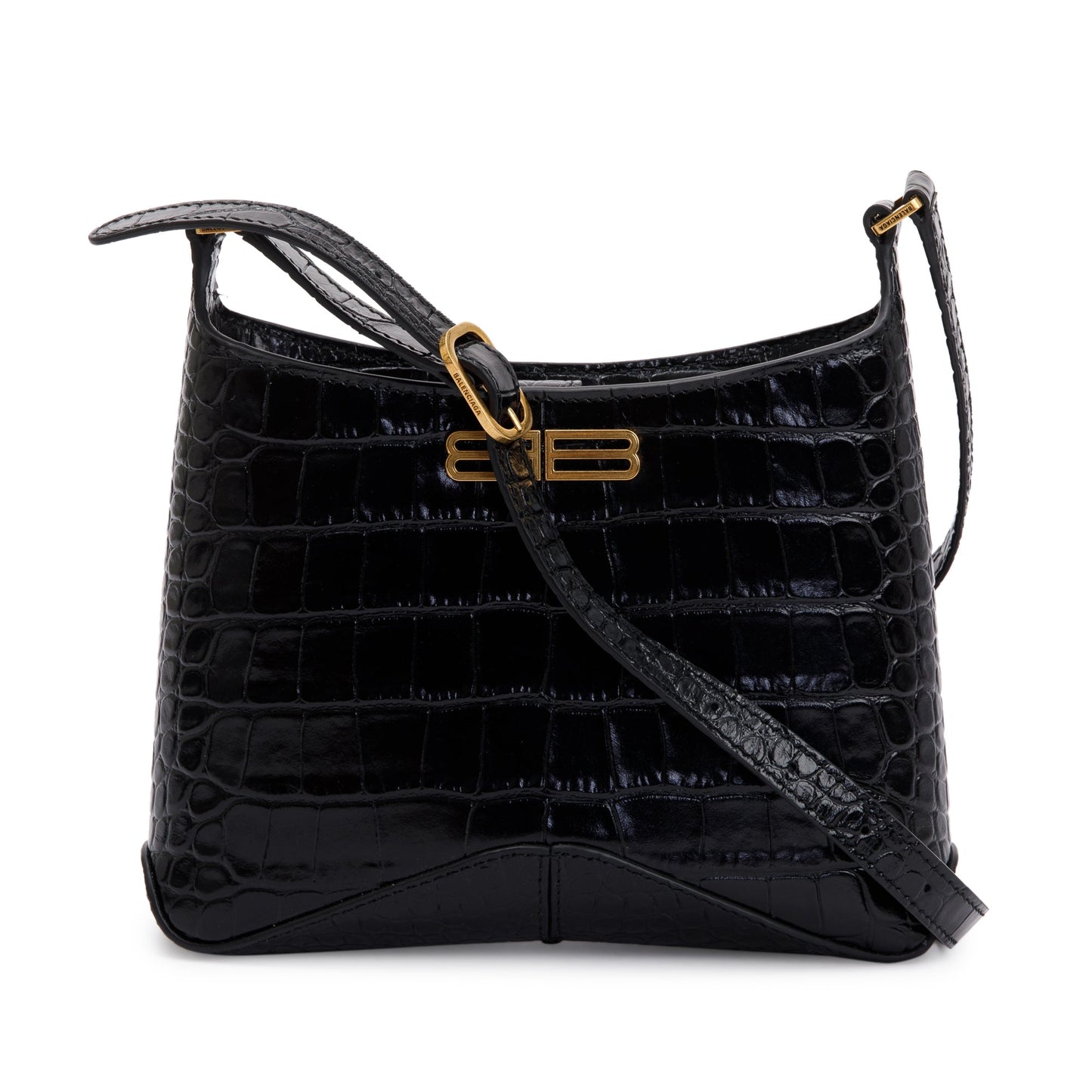 Balenciaga Black Croc-Embossed Leather Xx Small Hobo Bag