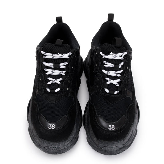 Balenciaga Black Fabric Mesh Triple S Chunky Sneakers, Size 38