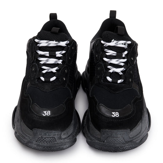 Balenciaga Black Fabric Mesh Triple S Chunky Sneakers, Size 38
