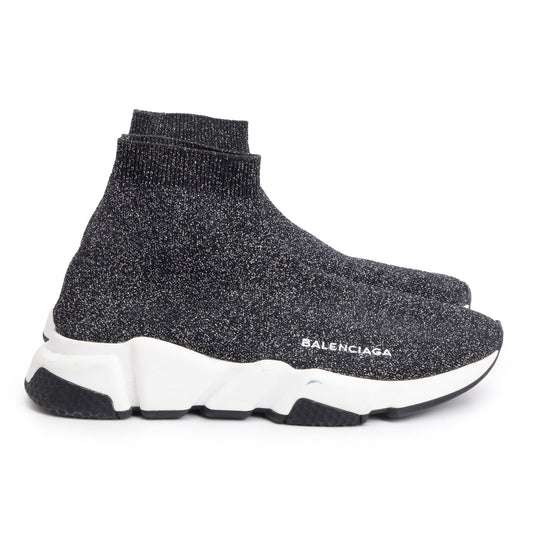 Balenciaga Black Glitter Knit Speed LT Trainer Sock Sneaker, Size 38