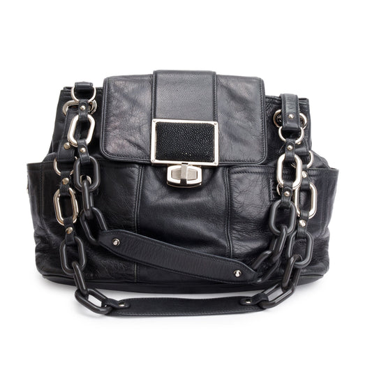 Balenciaga Black Goatskin Leather Stingray Cherche Chain-Link Shoulder Bag