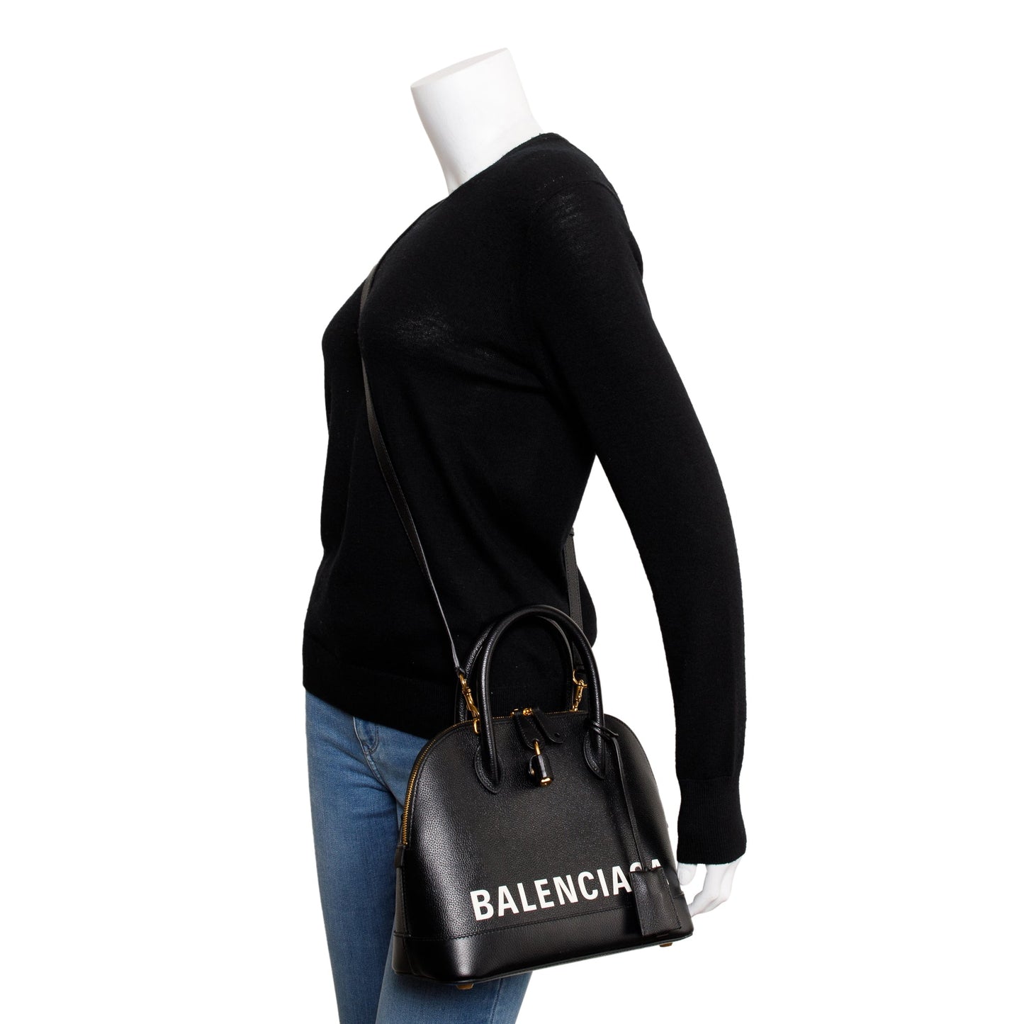 Balenciaga Black Grained Calfskin Leather Ville S Top Handle Bag