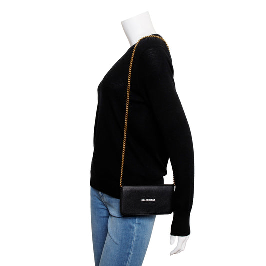 Balenciaga Black Leather Phone Holder Wallet on Chain