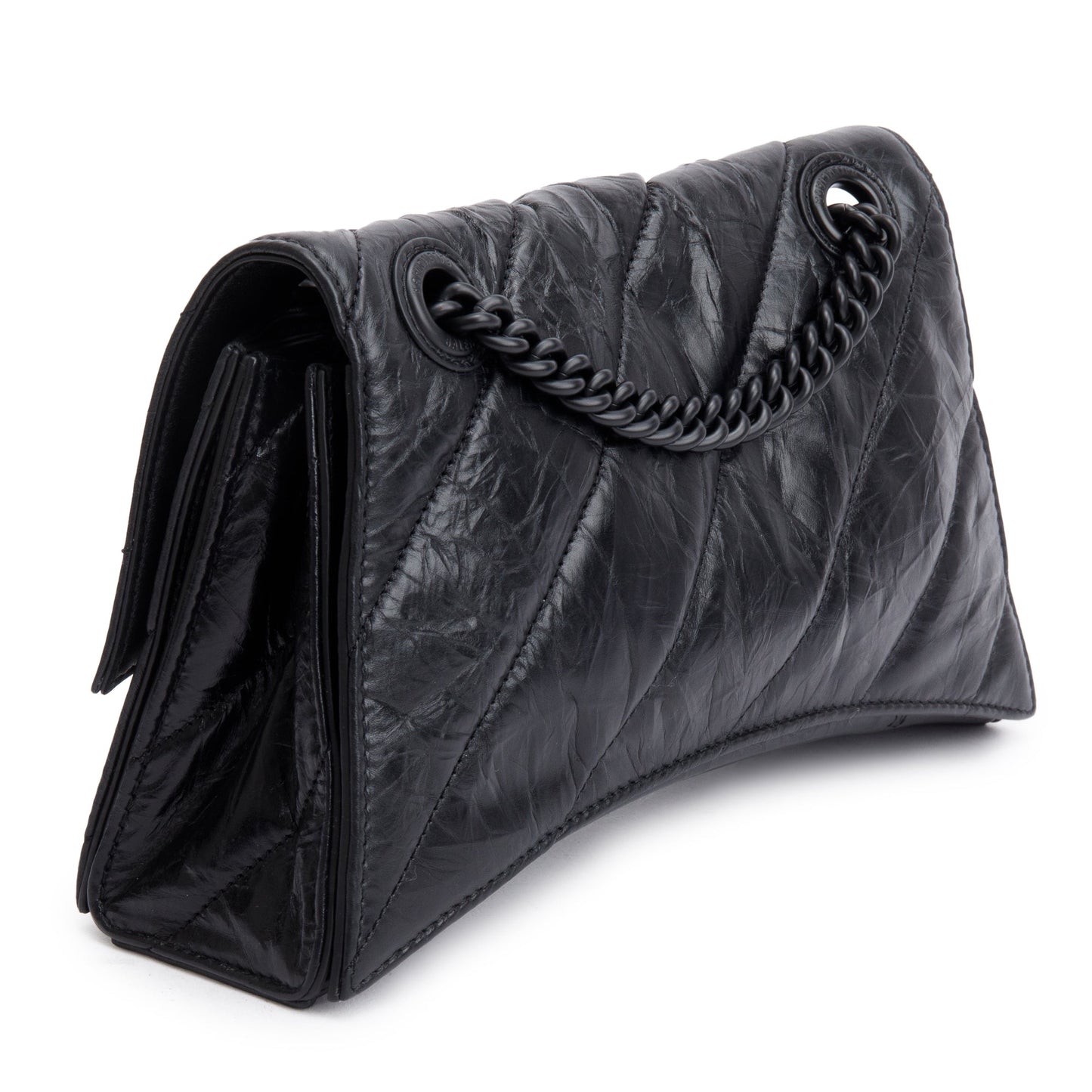 Balenciaga Black Leather Small Crush Chain Shoulder Bag