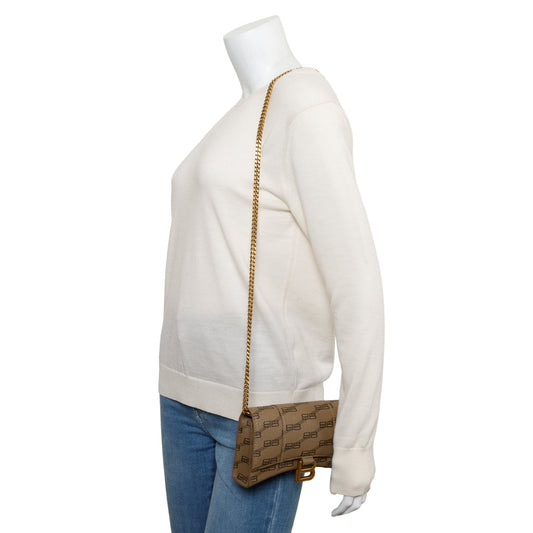 Balenciaga Brown BB Canvas Hourglass Wallet on Chain
