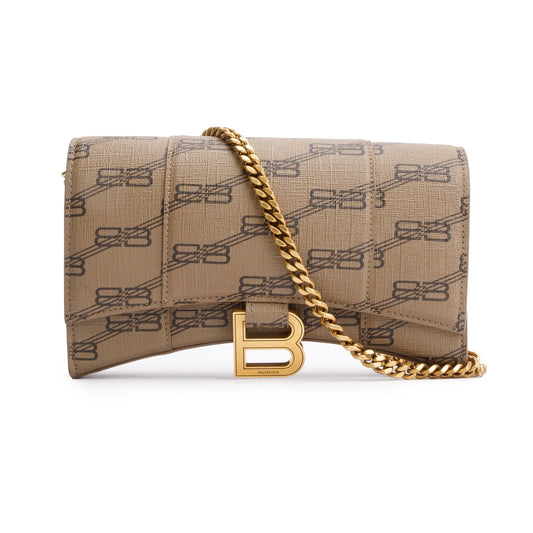 Balenciaga Brown BB Canvas Hourglass Wallet on Chain
