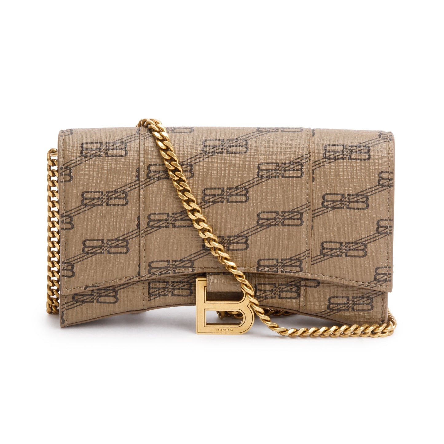 Balenciaga Brown BB Canvas Hourglass Wallet on Chain