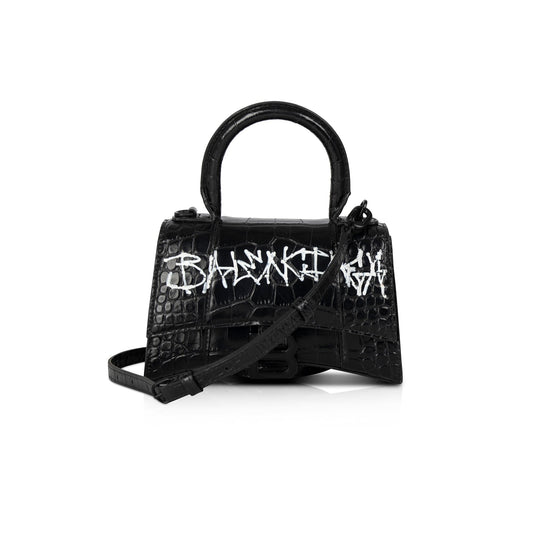 Balenciaga Croc-Embossed Graffiti Hourglass XS Top Handle Bag