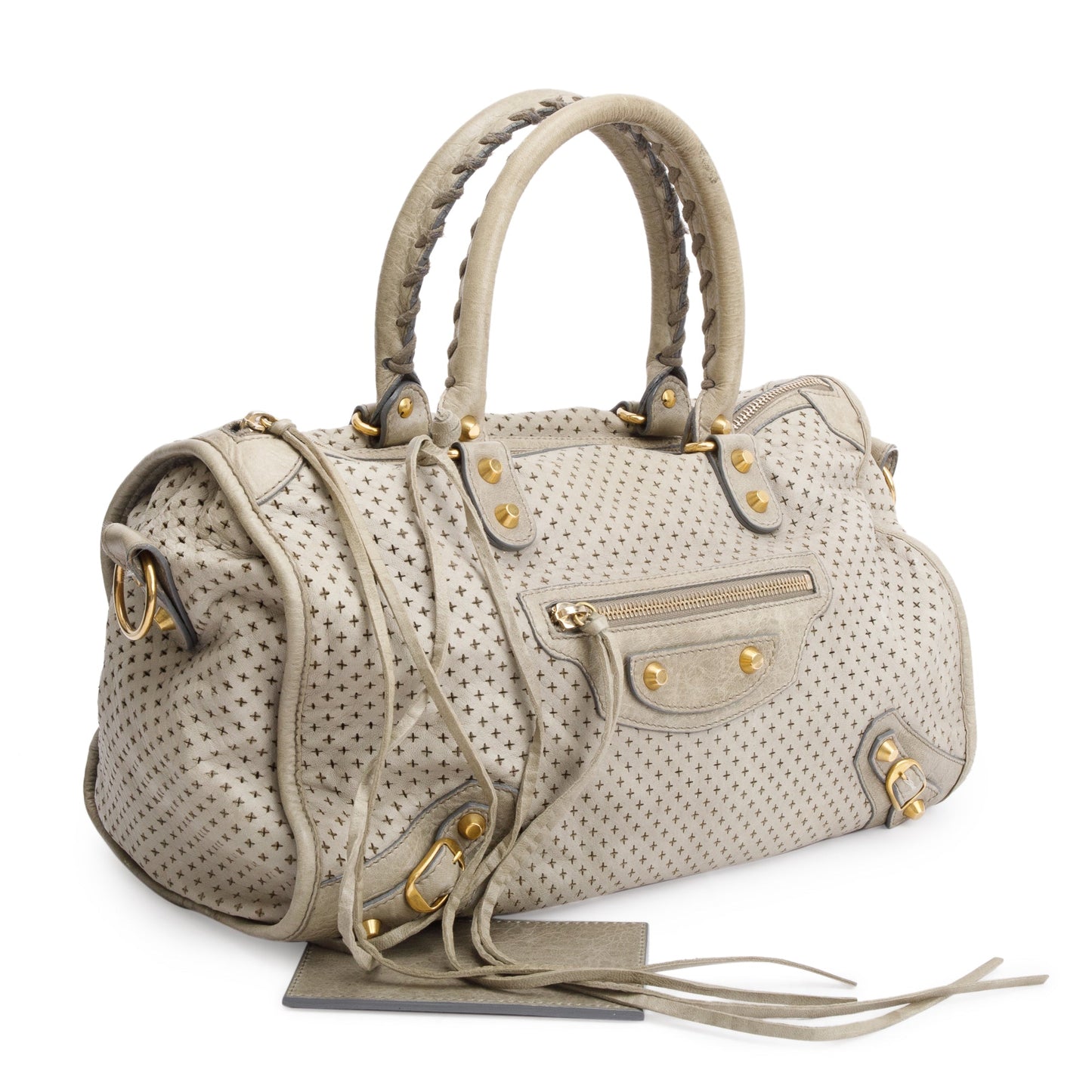 Balenciaga Grey Agneau Leather Laser Cut Cross Classic City Bag
