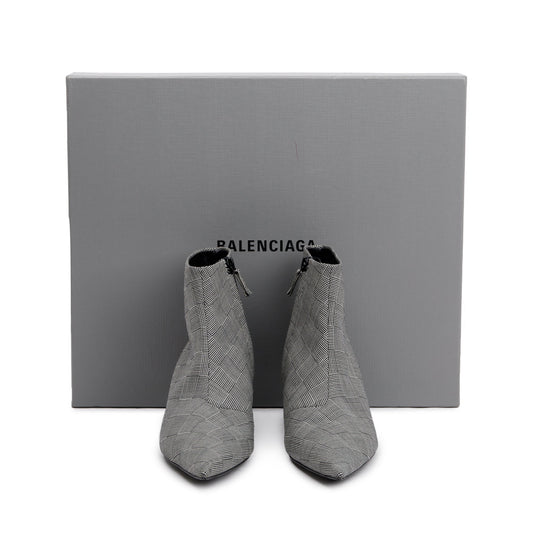 Balenciaga Grey Checked Wool Knife Pointy Toe Ankle Boots, Size 35.5