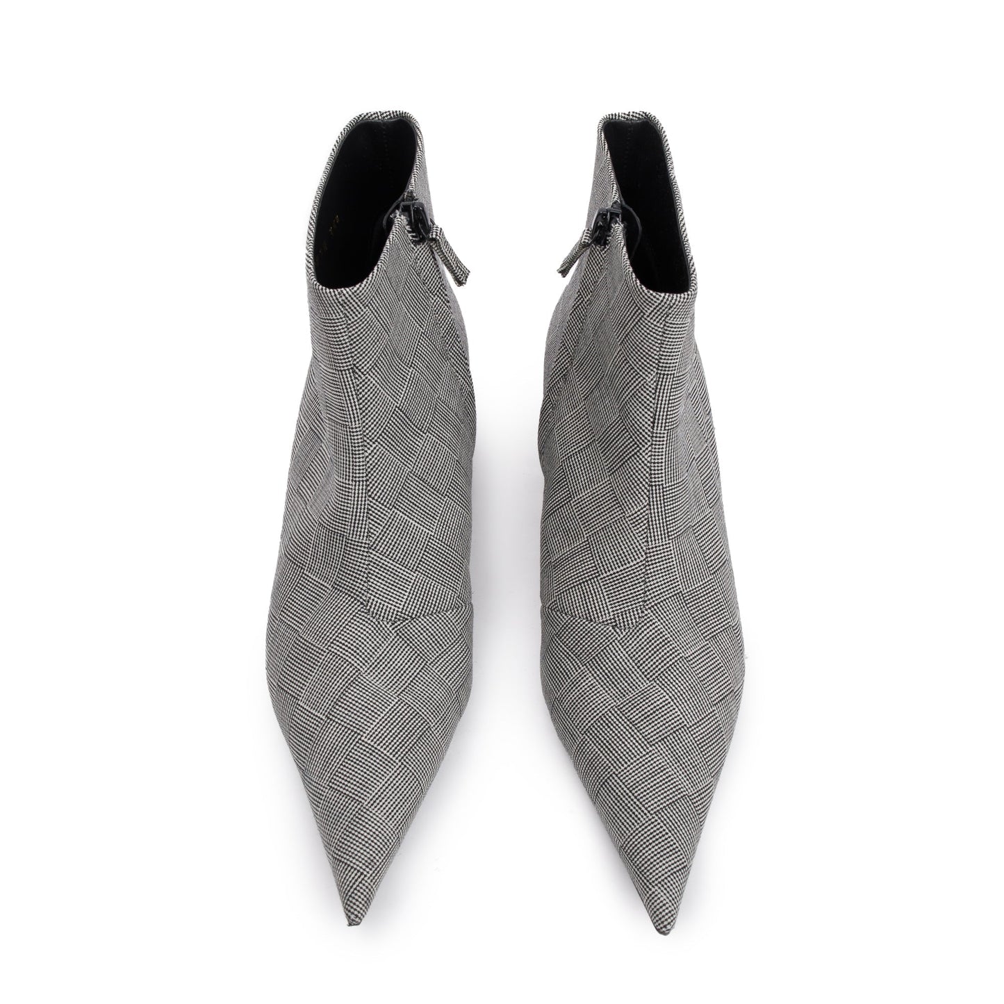 Balenciaga Grey Checked Wool Knife Pointy Toe Ankle Boots, Size 35.5