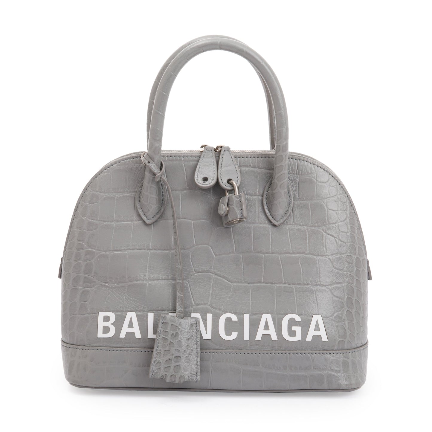 Balenciaga Grey Croc Embossed Ville S Top Handle Bag