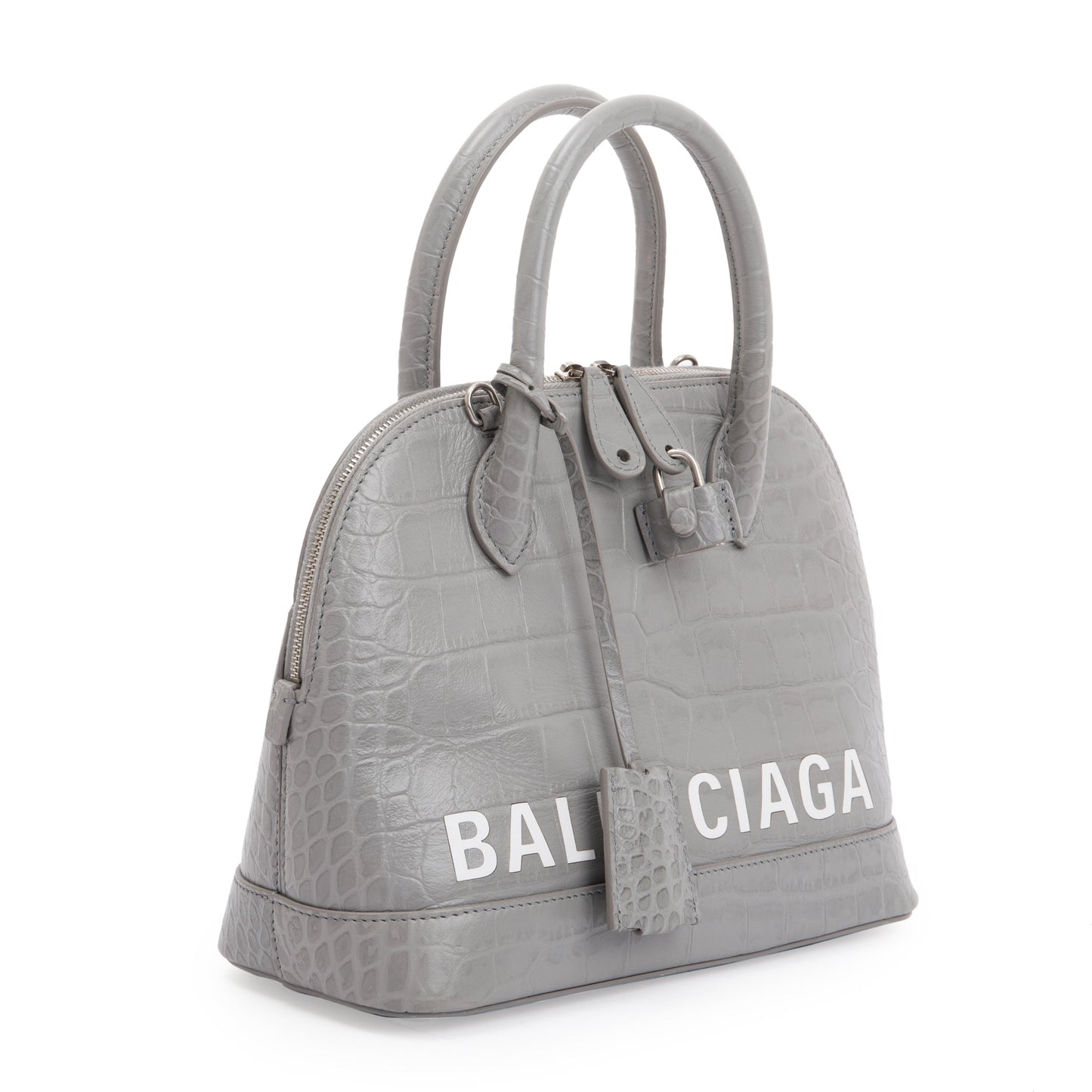 Balenciaga Grey Croc Embossed Ville S Top Handle Bag