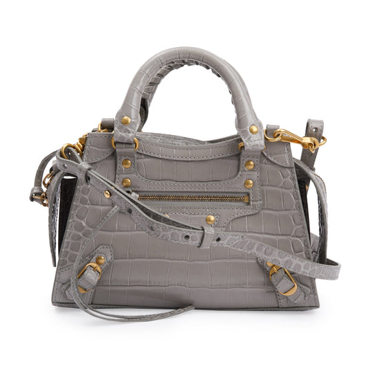 Balenciaga Grey Crocodile Embossed Calfskin Leather MIni Neo Classic Top Handle Bag