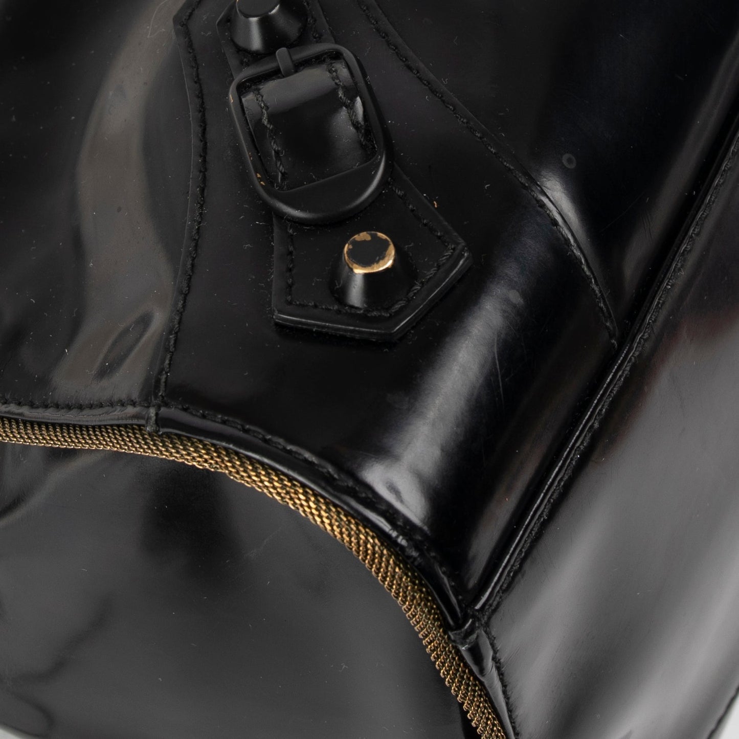 Balenciaga Motocross Black Glazed Calfskin Leather Gold City Bag
