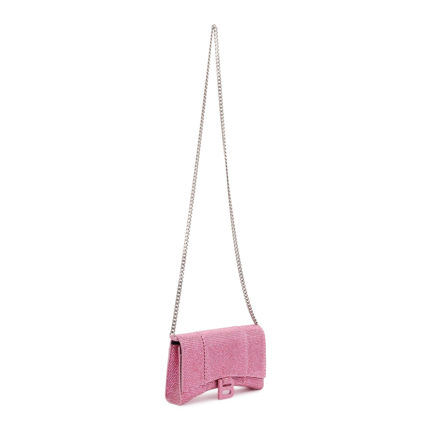 Balenciaga Pink Rhinestone Hourglass Wallet on Chain