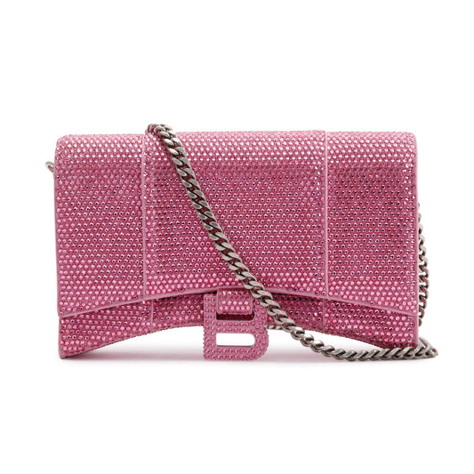 Balenciaga Pink Rhinestone Hourglass Wallet on Chain