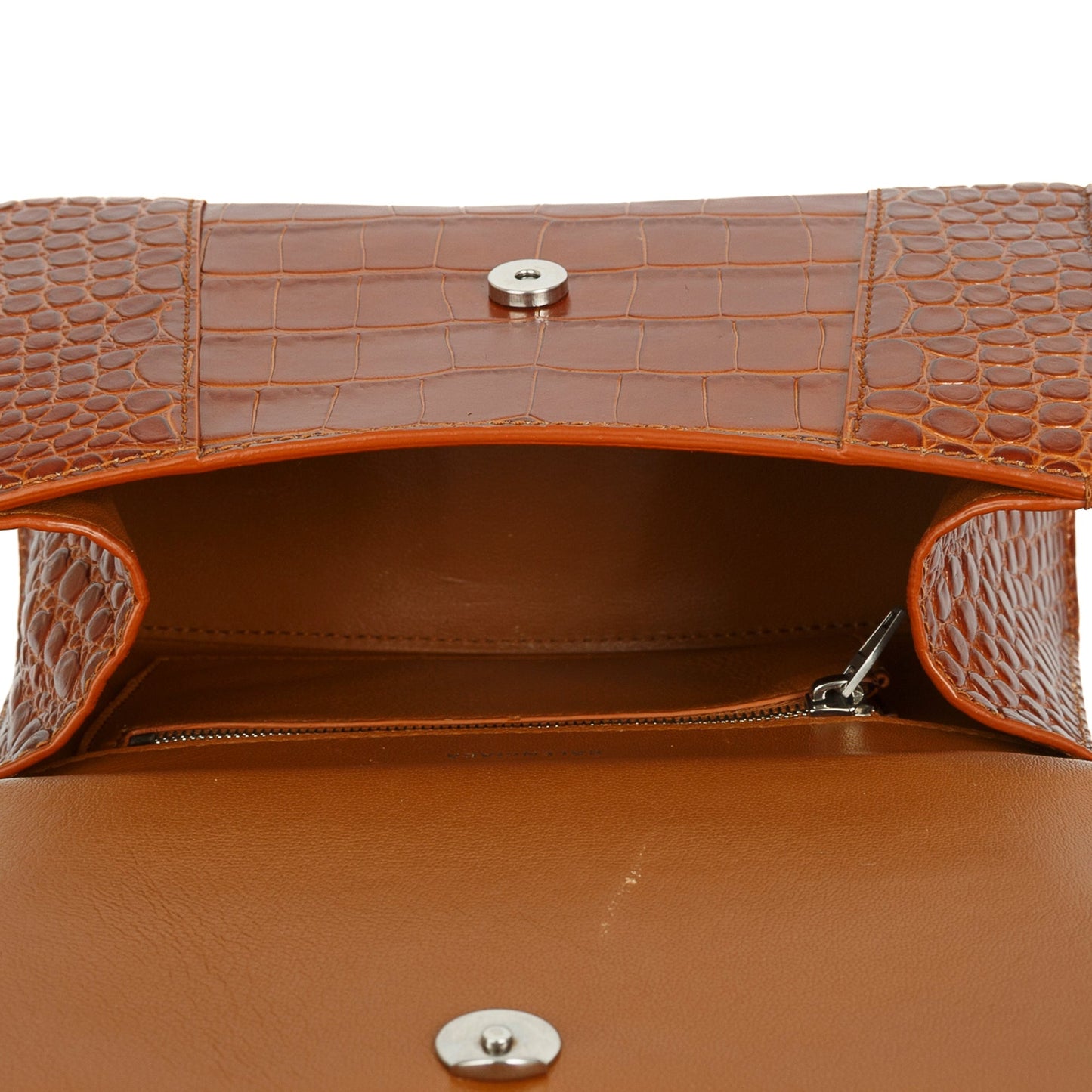 Balenciaga Small Brown Croc-Embossed Hourglass Top Handle Bag