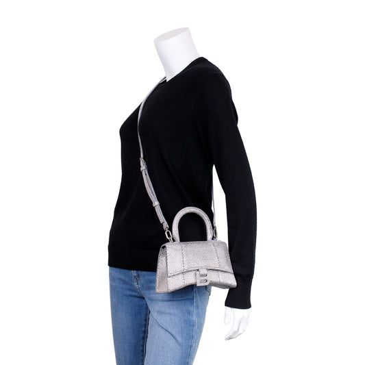 Balenciaga Suede Rhinestone Hourglass XS Top Handle Bag