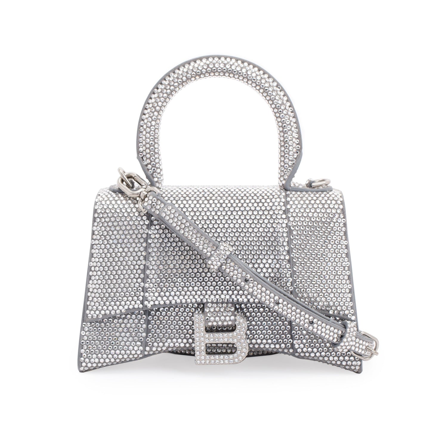 Balenciaga Suede Rhinestone Hourglass XS Top Handle Bag
