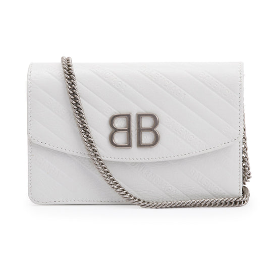 Balenciaga White Calfskin Leather BB Wallet on Chain