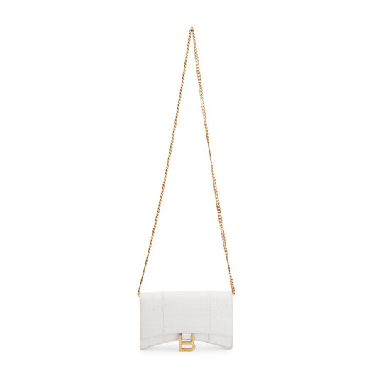 Balenciaga White Crocodile Embossed Hourglass Wallet on Chain