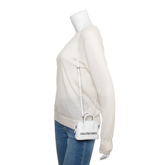 Balenciaga White Crocodile Embossed Ville Mini Top Handle Bag