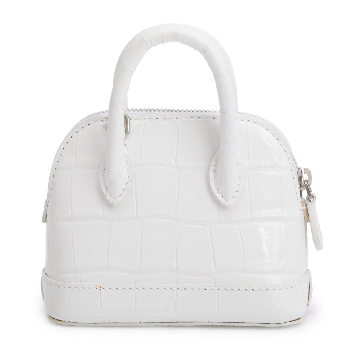Balenciaga White Crocodile Embossed Ville Mini Top Handle Bag