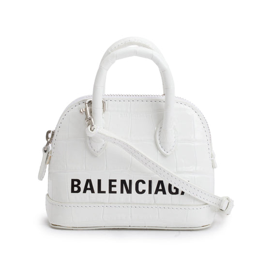 Balenciaga White Crocodile Embossed Ville Mini Top Handle Bag