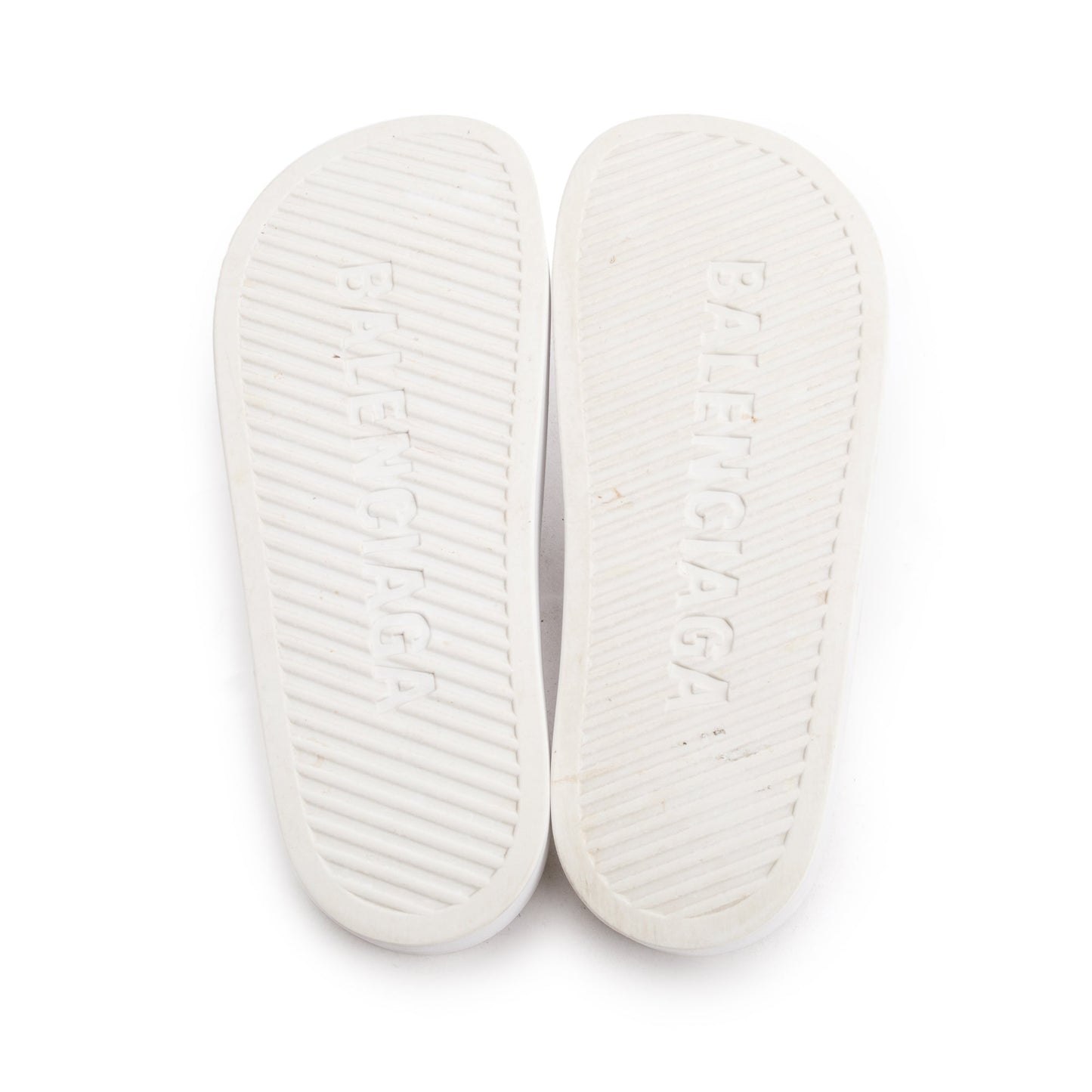 Balenciaga White Rubber Printed Logo Platform Slides, Size 40