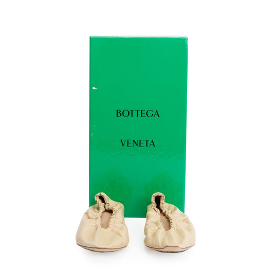 Bottega Veneta Beige Crush Nappa Leather Ballerina Flats, Size 38