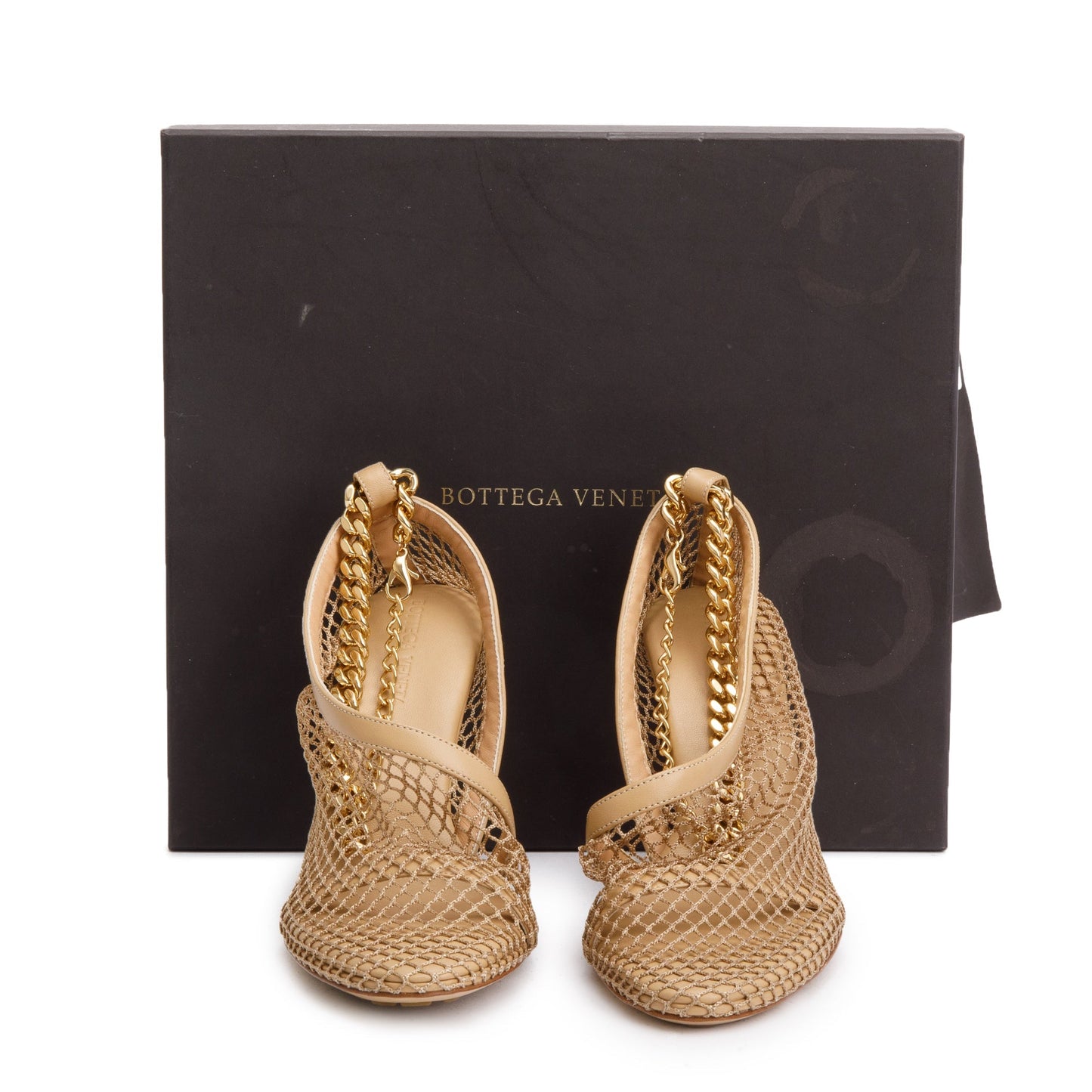 Bottega Veneta Beige Nappa Mesh Chunky Chain Link Pumps, Size 37.5