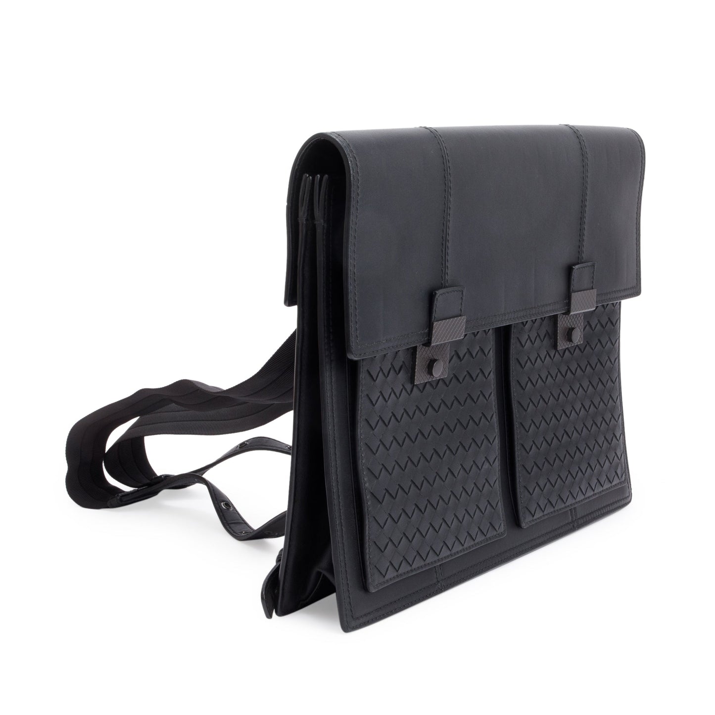 Bottega Veneta Black Intrecciato Leather Briefcase Backpack