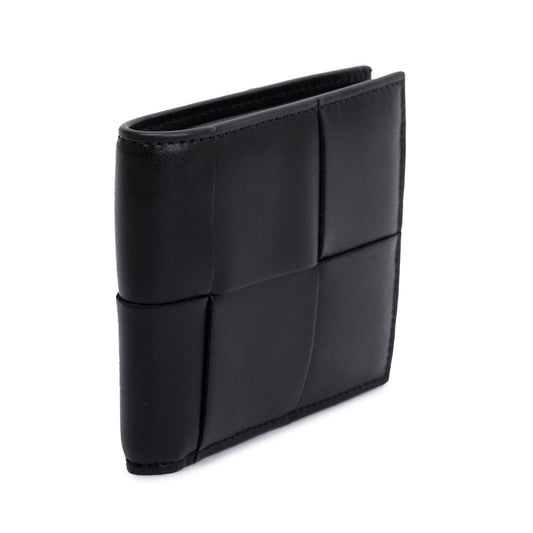 Bottega Veneta Black Intrecciato Leather Cassette Bi-Fold Wallet