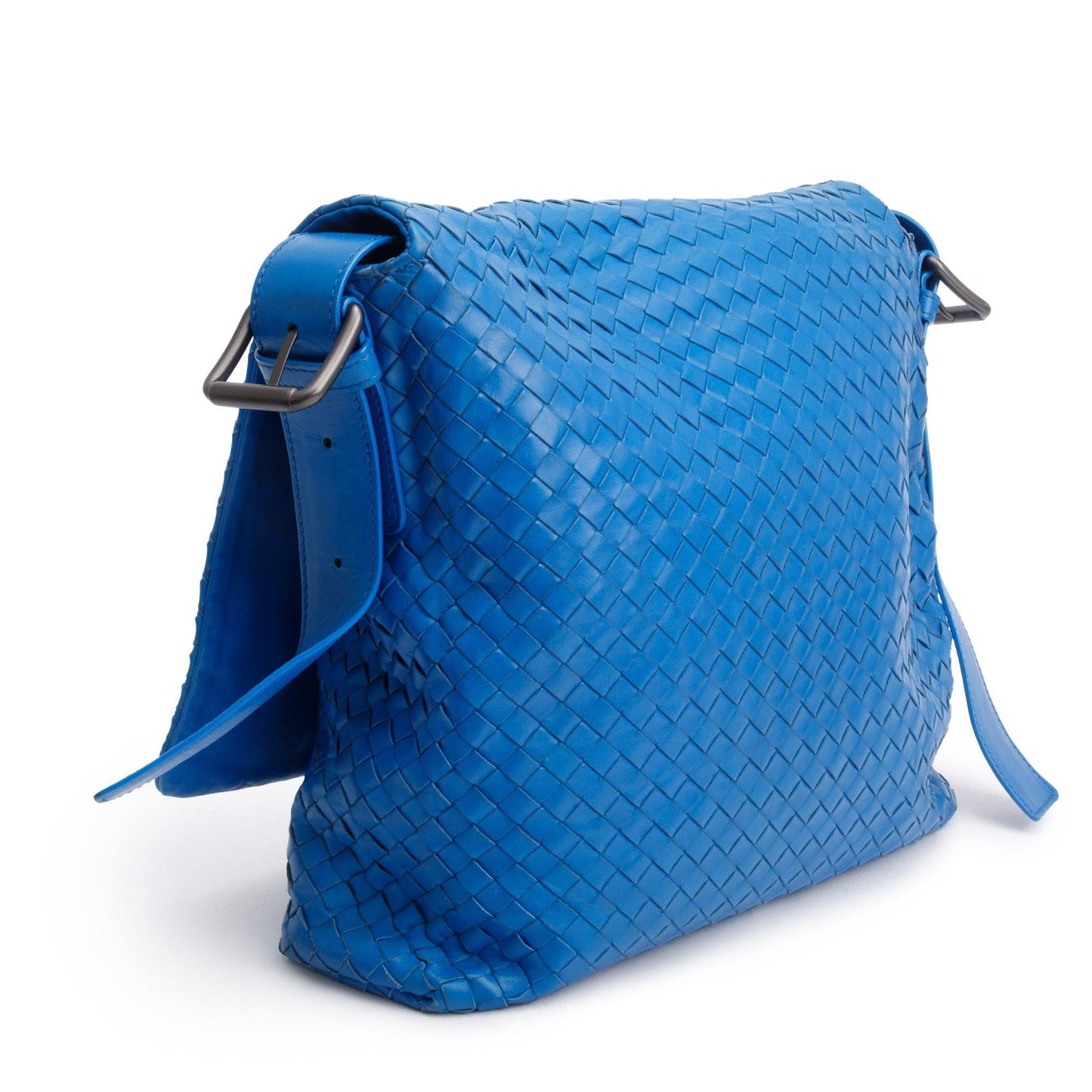 Bottega Veneta Blue Intrecciato Leather Large Cobble Messenger Bag