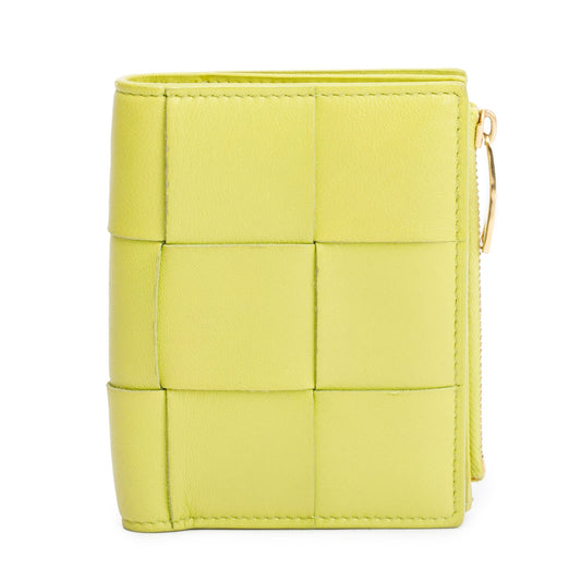 Bottega Veneta Green Intrecciato Calfskin Leather Small Cassette Bi-Fold Zip Wallet
