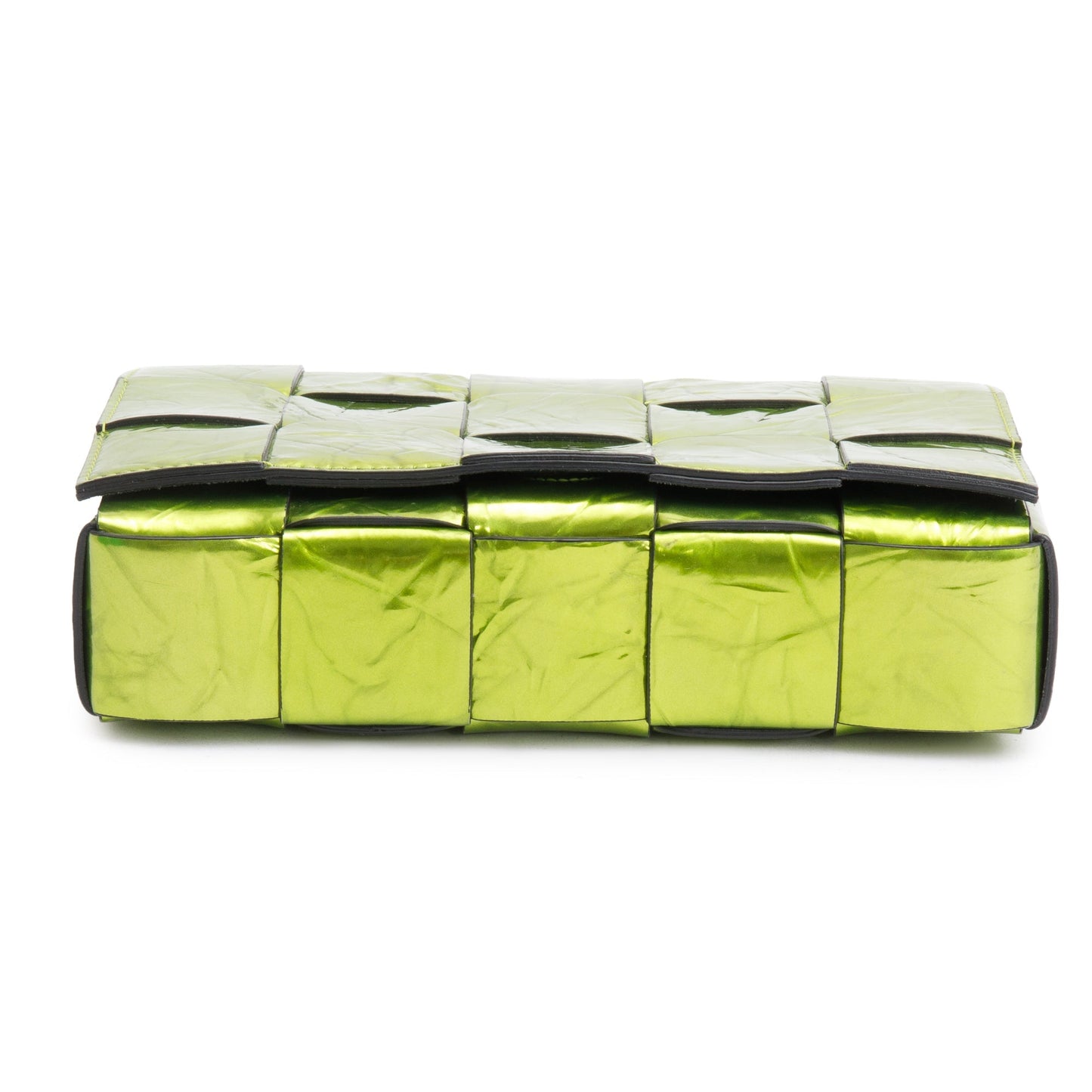 Bottega Veneta Green Metallic Crushed Calfskin Maxi Intrecciato Leather Cassette Bag